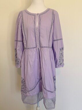 Vineyard Vines Lavender Lace Trim Dress Size Small Boho Embroidered Long Sleeve